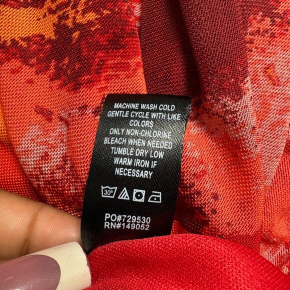 Fashion Nova Amara Abstract Mesh Midi Dress Red Combo Size M Ruched Style J3L503 - Picture 7 of 7